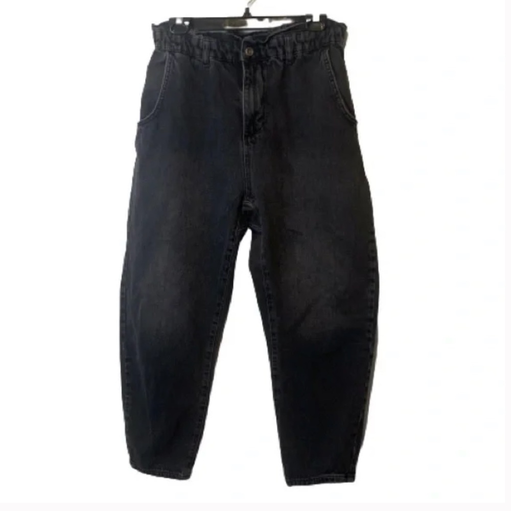 Zara Black High Rise Paper Bag Baggy Denim Jeans